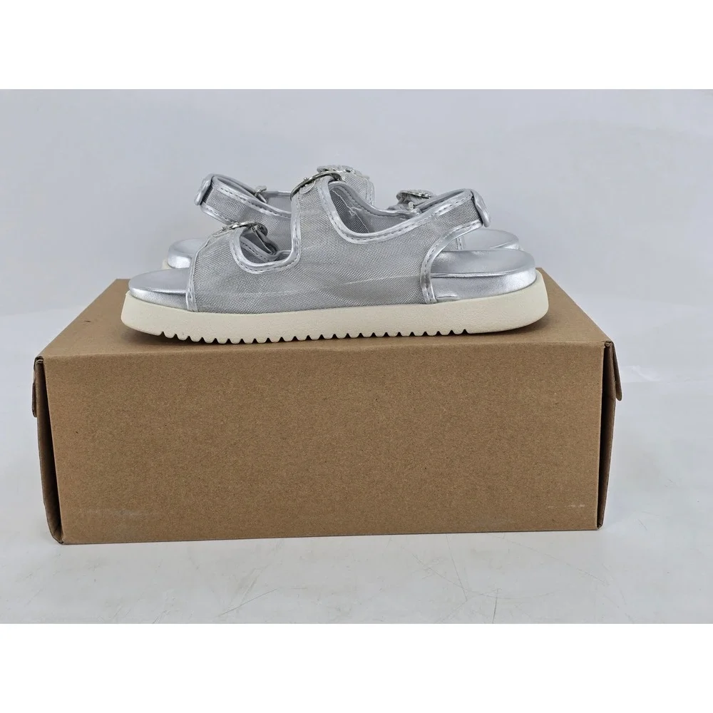 Steve Madden JKIT Sandals Kids 1 Silver Mesh Buckle Platform - New